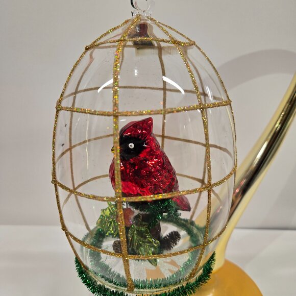 Vintage Joan Rivers Bird Cage Ornament Glass Stand Satin Box Holiday 2008 - Picture 3 of 13